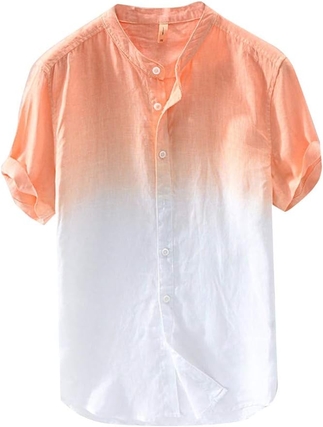 Shirts TUDUZ Men Summer Dyed Gradient Color Cotton and Linen Shirt Short Sleeve Henley Neck Casual Shirts Tops