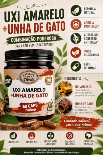 Suplemento Uxi Amarelo e Unha de Gato 700mg 60 Cápsulas Equilíbrio e Bem Estar Feminino