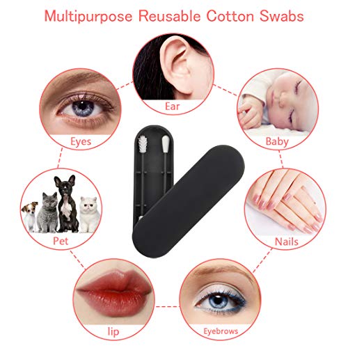 Lionvison 2 Boxes Reusable Cotton Swab, Portable Soft Double Sided Ear Cleaning Silicone Swabs Makeup, Eco Friendly Safe Washable Travel Cosmetic Makeup Cotton Buds with Case