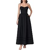 Auraxe Summer Maxi Wedding Guest Dresses for Women 2026 Corset Flowy A Line Smocked Beach Party Long Sundress with Pockets