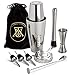 Boston Cocktail Shaker Set - Professional Bar Drink Mixing Supplies - Ultimate Collection Bartender Muddler Kit, Stainless Steel Martini Shakers, Gold with Black Velvet Sleeve