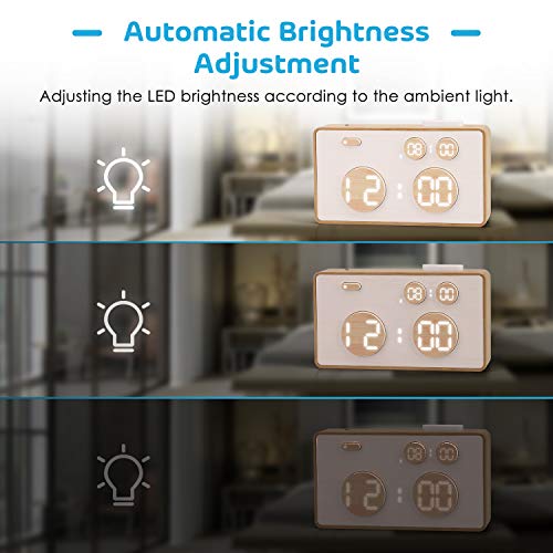 meross Digital Alarm Clock for Bedroom, Table Clock，5 Alarm Settings