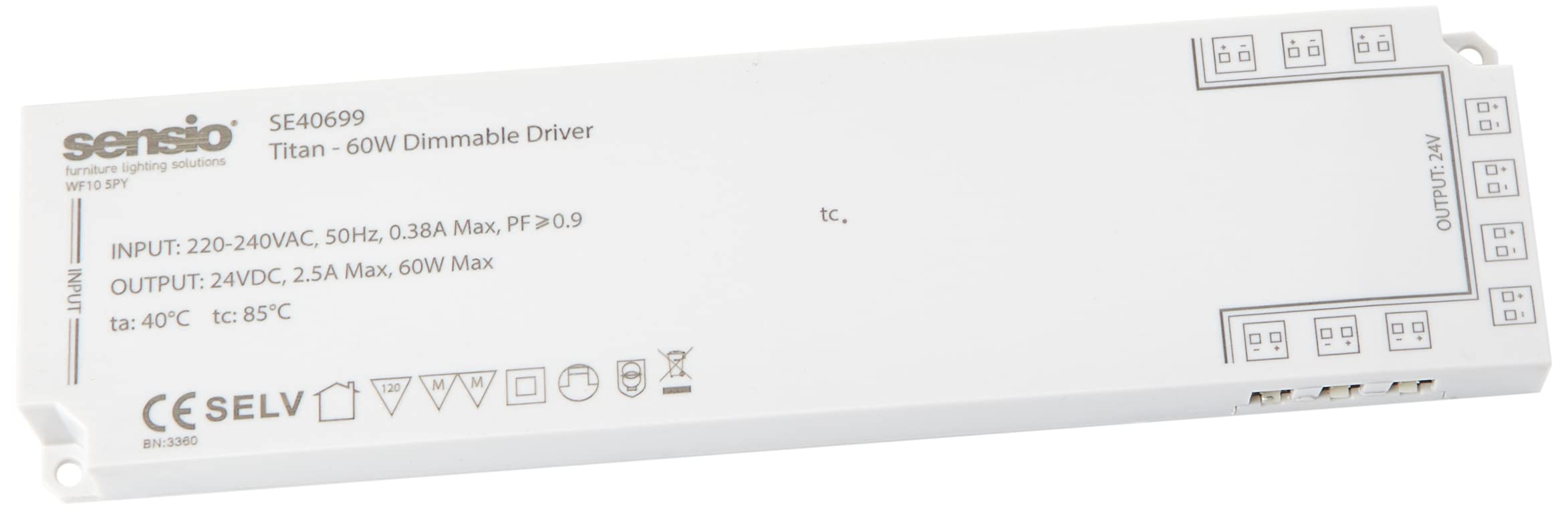 Sensio 60W/24 Dimmable LED Driver, White, One Size