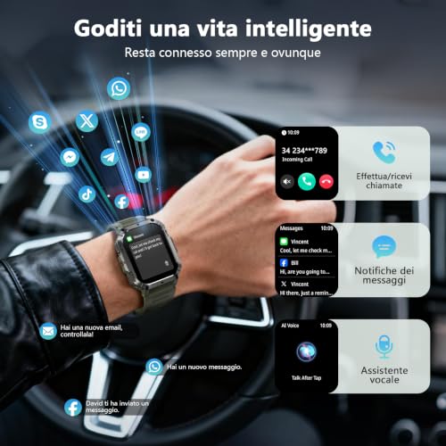 Blackview Men's Smartwatch, 2.01 Inch Military Smartwatch Fitness with Bluetooth Calls Smart Watch 115+ Sports Modes/900 mAh/Sleep/Heart Rate Monitor/Torch/Compass for Android IOS