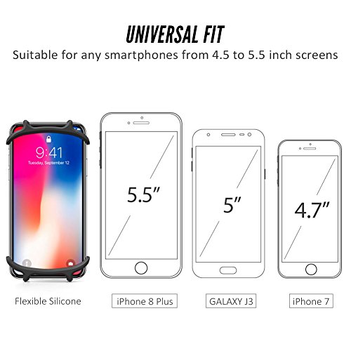 Bike Phone Mount, Fnova Silicone Adjustable Bicycle Phone Holder, Universal Cradle for Any Smartphone with 4.7-6 Inch Screens and All Bicycle Handlebars, Attach and Detach in Seconds (Black 2)
