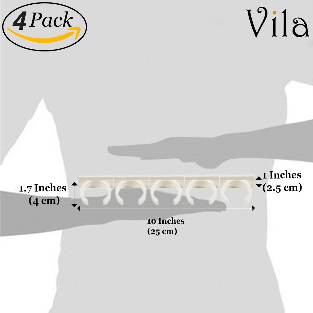 Space-saving Wall Mount Spice Organizer - 4 Clip Strips for Plastic Jars by Vila - Arranges multi-brands Spice Jars of different sizes - Mounts Securely with Top-Quality Adhesive Tape - Convenient