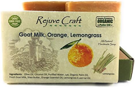 Goat Milk Soap. Orange, Lemongrass All Natural, and Organic Olive Oil. Handmade in the USA. Relaxing, Refreshing, Luxuriously Mild, Deodorant, For Sensitive Skin