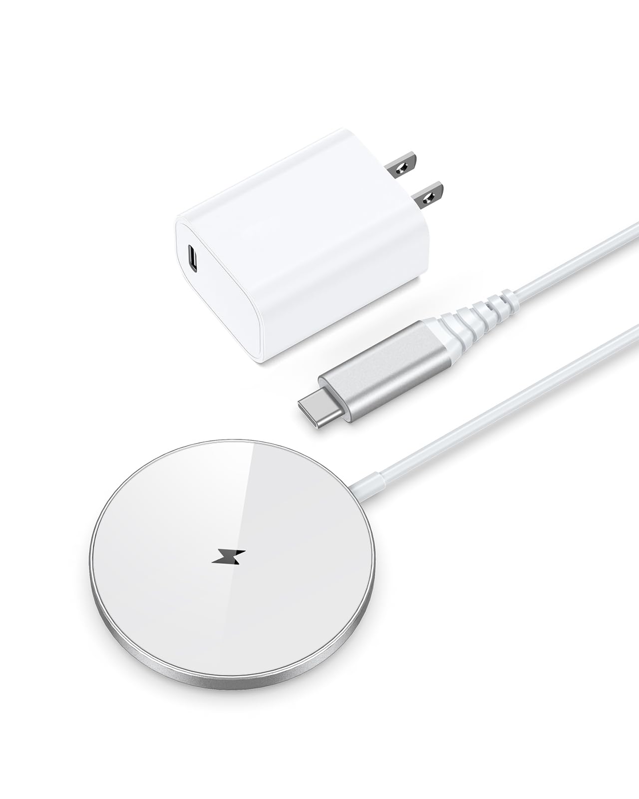【熱くならない】NANAMI マグネット式 ワイヤレス充電器 (20W出力のUSB-Cアダプター付属) - 最大15W出力 超強力 N52磁石採用 超薄型 MagSafe対応 置くだけ充電器 iPhone 16/15/14/13/12 全シリーズ AirPods 4/3/Pro(第二世代) マグセーフ充電器 くっつくと背面貼り付け スマホケース対応 新生活アイテム 父の日ギフト ホワイト の商品画像