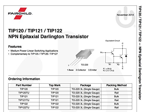 FAIRCHILD SEMICONDUCTOR TIP120 DARLINGTON TRANSISTOR, NPN, 60V, TO-220 (5 pieces)