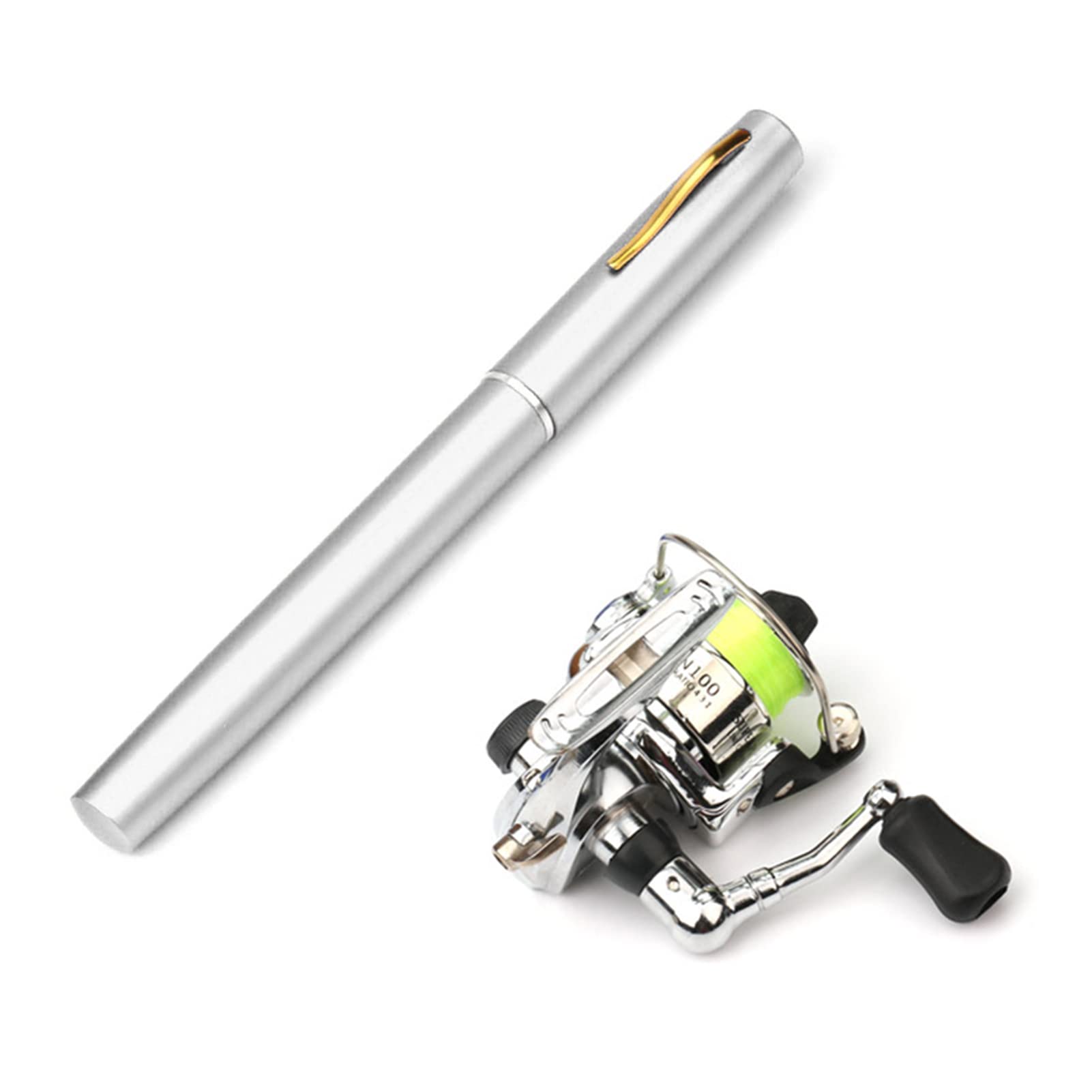 Lixada Fishing Tackle 1 m / 1.4 m / 1.6 m Foldable Fishing Rod Reel Combo Mini Pen Fishing Rod Kit 7 Colours Spring Shape Folded Rod Rod with Reel Wheel, Silver