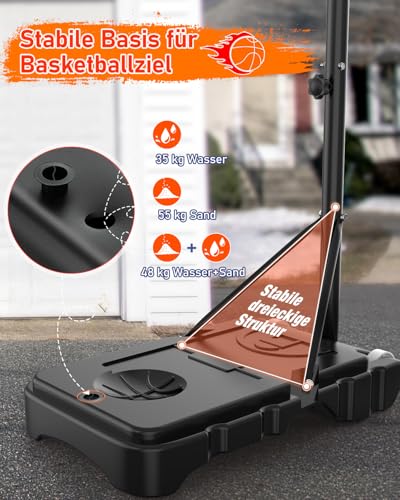 Basketball Hoop Outdoor Children's Basketball Stand: 150-210 cm Height Adjustable Basketball Stand with 80 x 60 cm Shatterproof Back Panel, Enlarged Base and Wheels for Children/Teenagers
