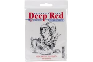 Deep Red Stamps Mad Hatter Tea Party Rubber Stamp 3 x 3.25inches