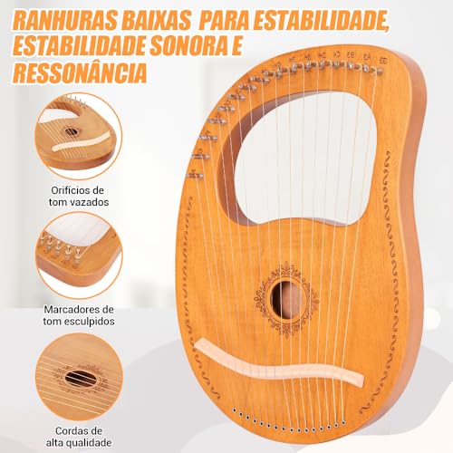 Harpa de Lira 16 Cordas em Madeira de Mogno com Bolsa, Cordas e Manual de Instruções