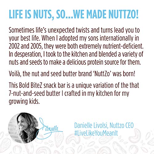 NuttZo Bold BiteZ - Peanut, Honey + Collagen Seven Nut & Seed Butter Protein Snack Bars, 1.41 Ounce (Box of 12)