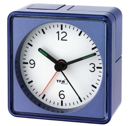 Lautlos-Wecker TFA Push Blau-Metallic Sweep-Uhrwerk ohne Ticken