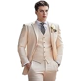 Men's Linen Suit 3 Piece Summer Slim Fit Retro Blazer Suits Set Beach Wedding Party Groomsmen Prom Jacket Vest Pants