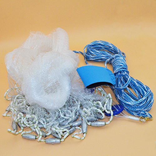 Omonic Handmade American Style Saltwater Fishing Cast Net for Bait Trap Fish with Heavy Duty Real Lead Weights and 40 Feet Handline 3/8inch Mesh Size 4ft 6ft 8ft 10ft 12ft Radius (12 Feet 3/8 Inch) - Thumbnail 5