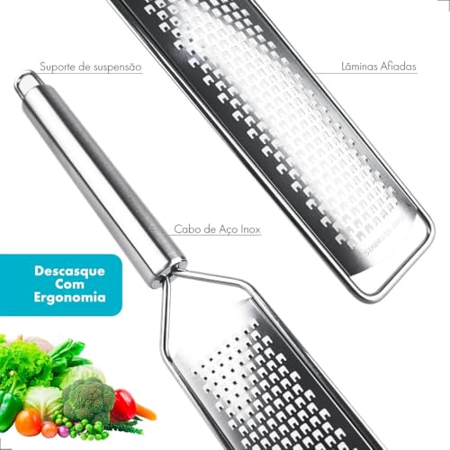 Ralador Zester para Queijos Limão Cítricos Gengibre Coco Material Inox Leve e Fácil de Manusear