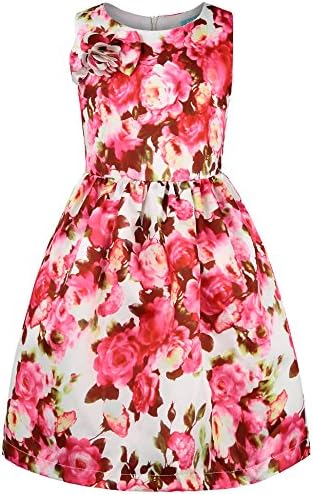 ephex Little Girls Vintage Floral Print Swing Party Princess Red Dresses 2-11Y