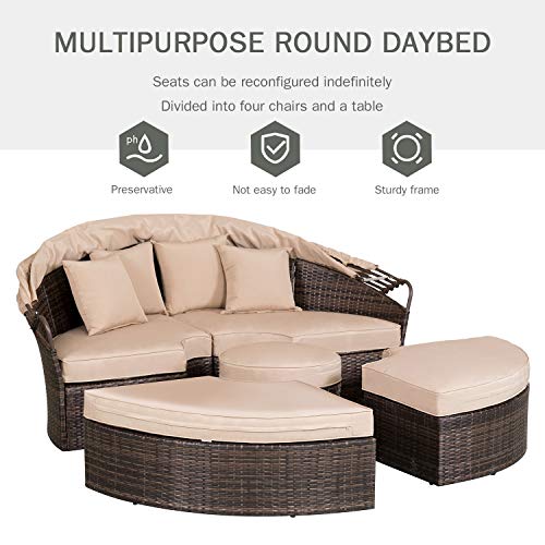 SUNCROWN Outdoor Patio Round Daybed with Retractable Canopy, Brown Wicker Furniture Clamshell Sectional Seating with Washable Cushions, Backyard, Porch, Pool SUNCROWN Outdoor Patio Round Daybed with Retractable Canopy, Brown Wicker Furniture Clamshell Sectional Seating with Washable Cushions, Backyard, Porch, Pool