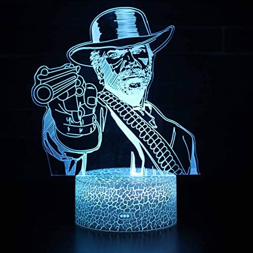Red Dead Redemption Night Light Baby 3D Mood Lamp RGB Changeable Lighting Base Acrylic Crafts for Birthday Holiday Christmas Party Decoration (Human with Gun)