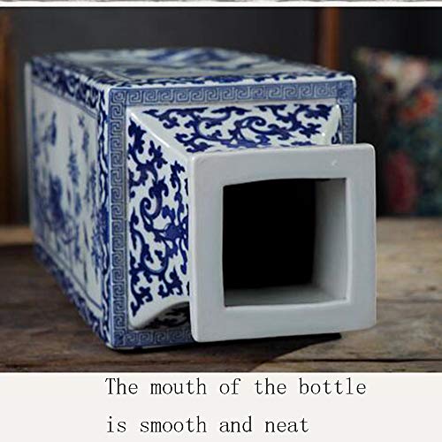 Ceramic Vase Square Blue and White Porcelain vase Living Room Home Ceramic Square vase Blue and White Porcelain Flower and Bird vase countertop