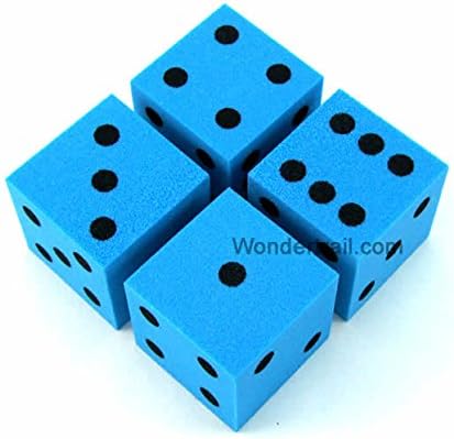 WKP10929E4 Blue Foam Dice with Black Pips D6 25mm (1in) Pack of 4 Dice Koplow Games
