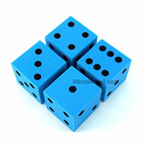 WKP10929E4 Blue Foam Dice with Black Pips D6 25mm (1in) Pack of 4 Dice Koplow Games
