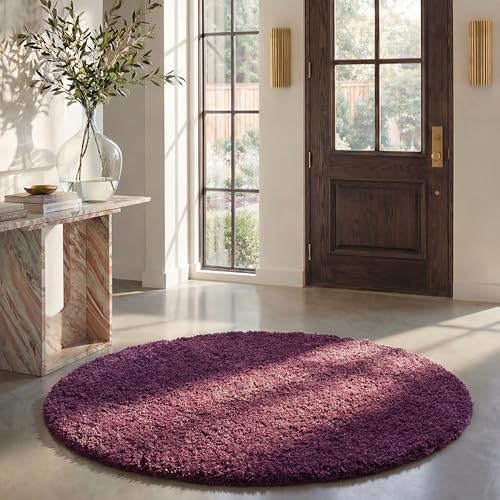 SAFAVIEH August Shag Collection Area Rug - 5'3" Round, Purple, Solid Design, No…