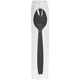 Karat [1,000 ct] Heavy Duty Plastic Spoons Individually Wrapped &ndash; Sturdy Disposable Spoons for Break Rooms &amp; Parties &ndash; Strong, Firm for Sanitary Use | Black