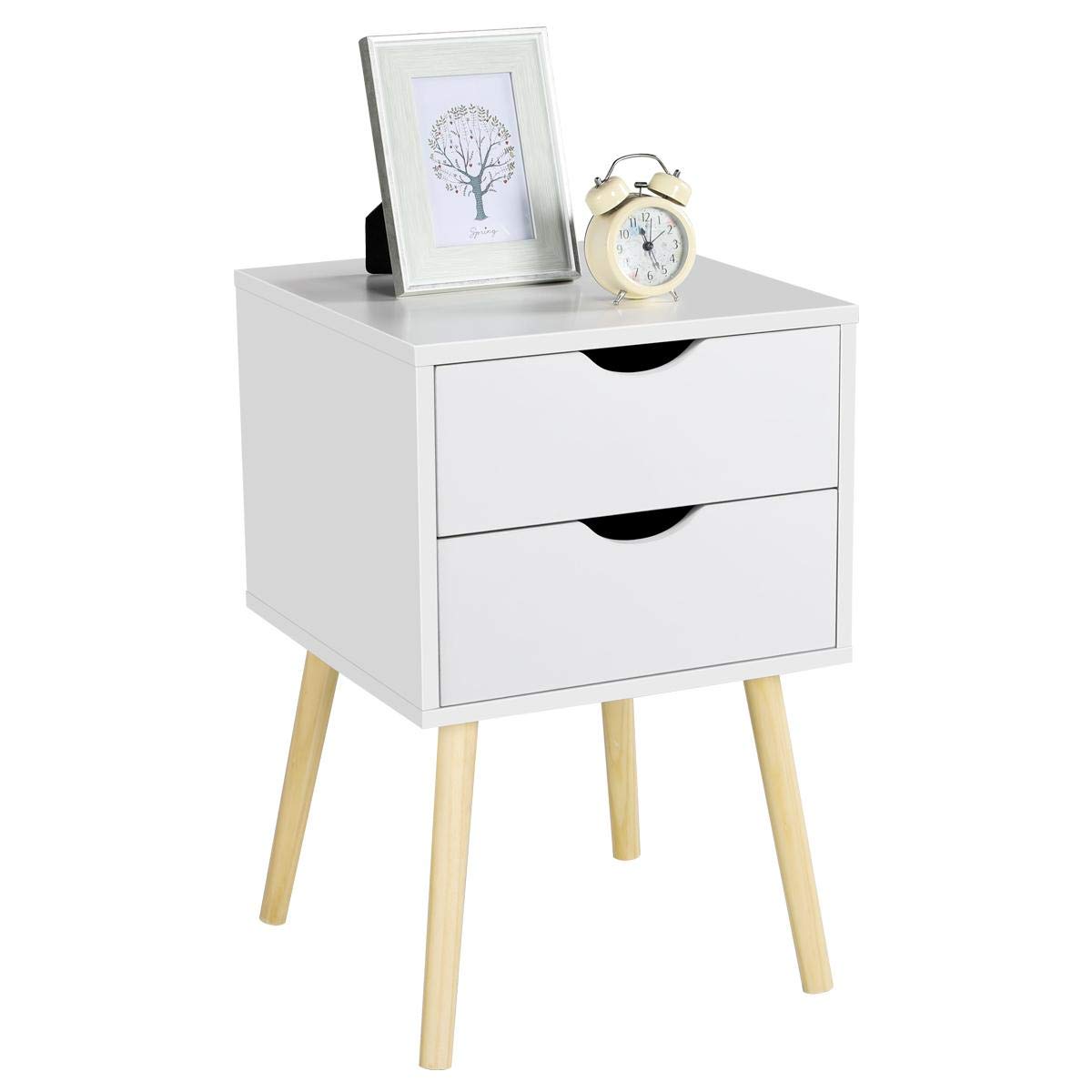 Buy Yaheetech Bedside Table with Pine Wood Legs, White Bedside