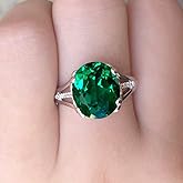 WDIYIEETN Emerald Ring 4 Carats Oval Cut 925 Sterling Silver Cubic Zirconia Crystal Diamond Solitaire Engagement Wedding Ring (7)