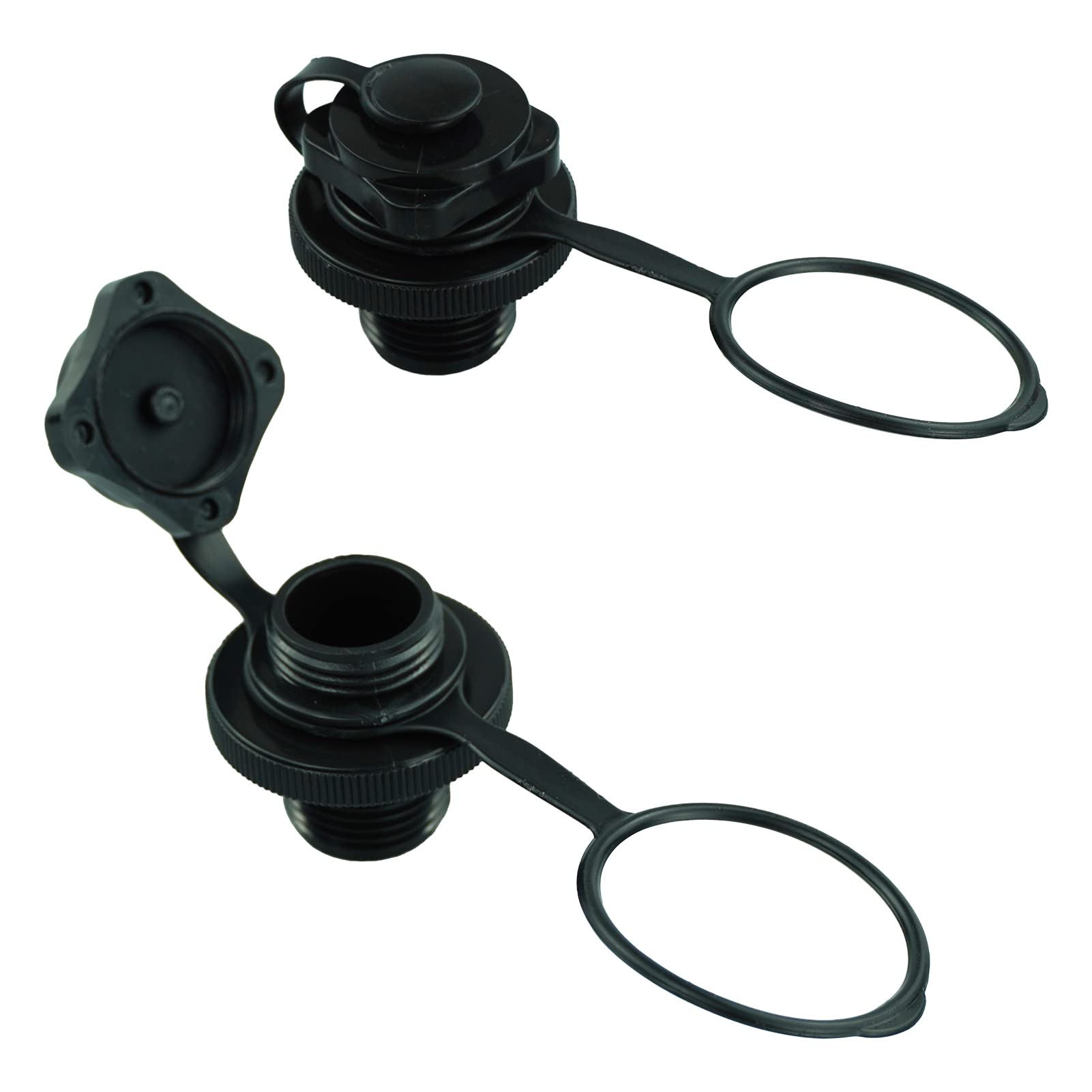 LAMXD 2 Pcs Inflatable Boat Air Valve, Boston Spiral Air Plugs Quick Inflate & Deflate Screw Nozzle Cap Anti-leakage Bungs Replacement for Kayak, Dinghy, Airbeds, Hot Tub, Raft, Pool Boat-Black