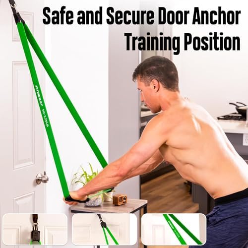 Bande Elastici Fitness [5 elastici trazioni] con Ancoraggio per Porta, pad di Protezione per le Mani, per Stretching, Allenamenti di Resistenza, Potenziamento Muscolare, per Uomini e Donne