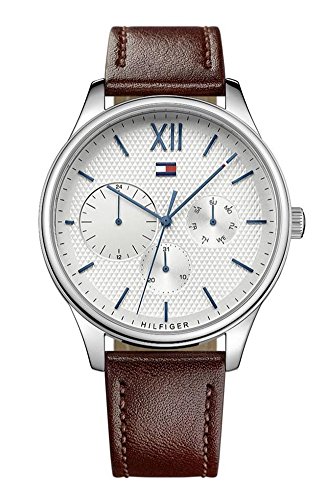 Tommy Hilfiger Men's Brown Leather Band Steel Case Quartz Silver-Tone Dial Analog Watch 1791418