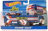 Hot Wheels City Rig - Speedway Hauler Blue, Orange, White Transporter & Car