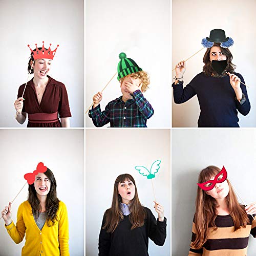 FRESHME DIY Photo Booth Props Kit - 90pcs Photobooth Prop Funny Selfie Accessories Decoration Supplies Costume Mustache Hat Glasses Tie for Birthdays Wedding Holiday Party Christmas Halloween