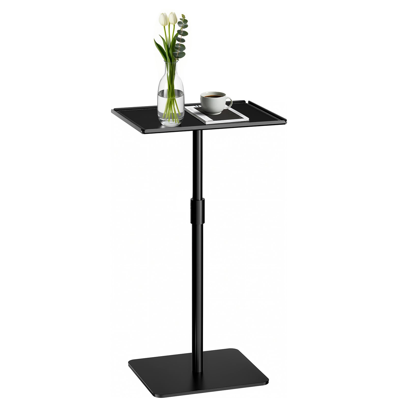 Photo 1 of OIKASSU Metal Sofa Side Table,Height Adjustable Tall Side Couch Tables,Small TV Tray Table for Small Spaces with Matte Black Tray,Square Drink Coffee Tables for Bedroom,Black