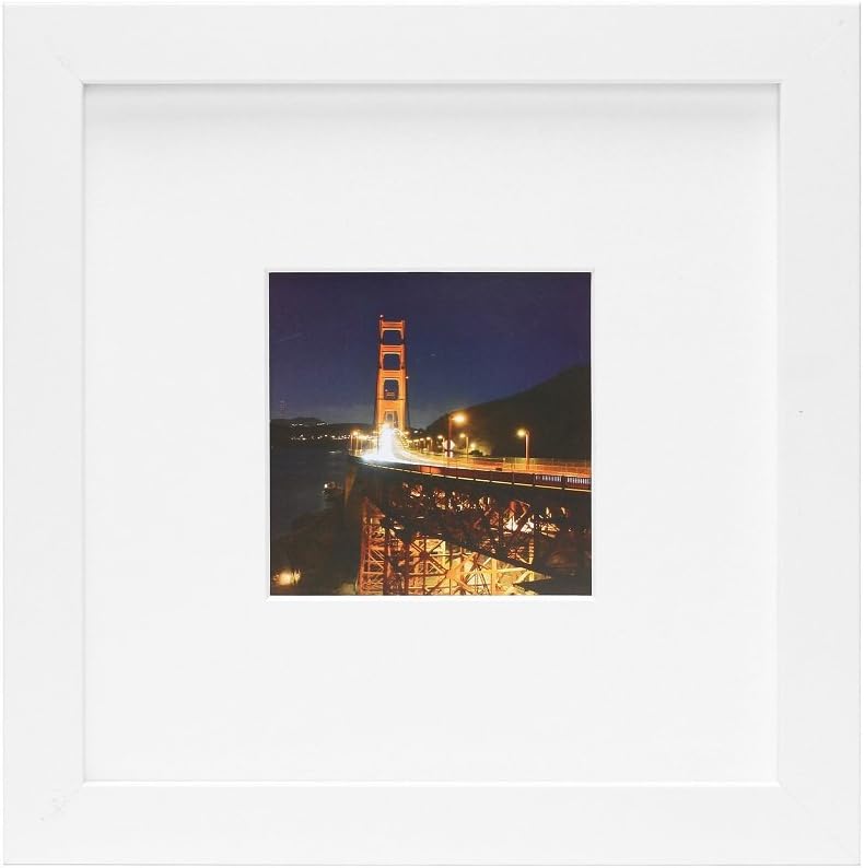 Frametory, 8X8 White Square Instagram Picture Frame - Made to Display Pictures 4X4 Photo with Ivory Color Mat - Wide Molding - Preinstalled Wall Mounting Hardware (1, White)