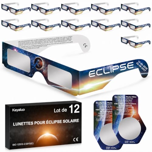 Keyaluo Set of 6/12/100 Solar Eclipse Glasses, EN ISO 12312-2:2015(E) and CE Certified, AAS 2026, Solar Eclipse Glasses for Direct Sun Observation