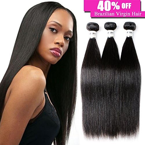 DMS Straight Brazilian Remy Hair Weave 3 Bundles Human Hair 100% Unprocessed Human Hair Double Weft Hair Weaving Natural Color Hair Extension (8 8 8)