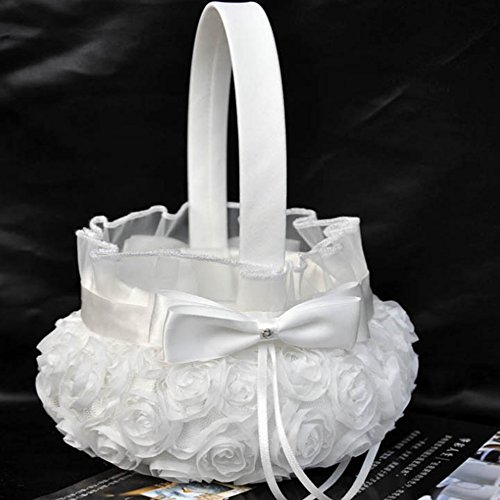 4Pcs Romantic Wedding Ceremony Party Favor Sets, Vintage Retro Lace Flower Feather Wedding Ring Pillow+ Girls Flower Basket +Guest Book +Pen Set for Elegant Wedding Party Wedding Decoration Supplies