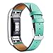 Mornex Replacement Leather Band Compatible with Fitbit Charge 2, Classic Genuine Leather Wristband for Men Women(Green-Silver Buckle)