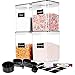 ME.FAN LARGE Food Storage Containers [Set of 4] Airtight Storage Keeper 5.2L(175.9oz) with 5 Set Measuring Cups 24 Chalkboard labels & Pen Ideal for Sugar, Flour, Baking Supplies - Black Lids