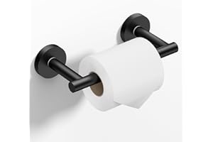 HITSLAM Toilet Paper Roll Holder Matte Black, Double Post Pivoting Toilet Paper Holder Wall Mount, SUS304 Stainless Steel Toi