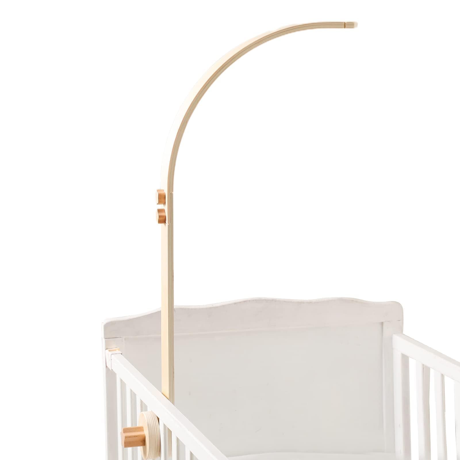 Handmade Wooden Cot Mobile Arm, Arch Wooden Holder for Bed Bell, Rotatable Adjustable Non-Skid Nursery Decor Holder, Sturdy Mobile Hanger Curved Arm (Beech Wood)