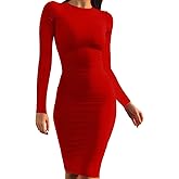 Mokoru Women's Casual Basic Pencil Dress Sexy Long Sleeve Bodycon Midi Club Dress