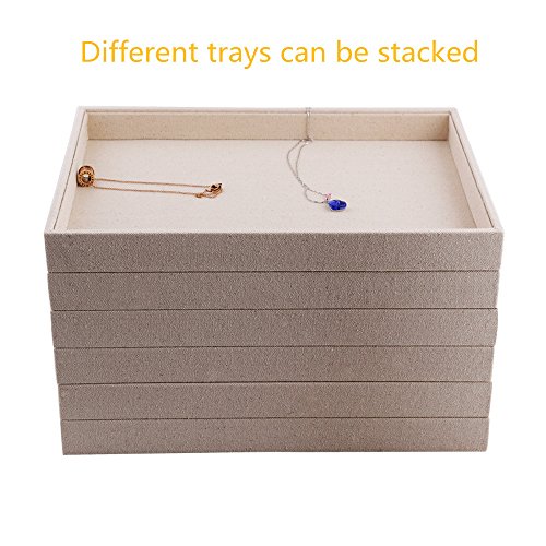 image for Oirlv Linen Jewelry Display Trays Stackable Necklace Bracelet Ring Sho
