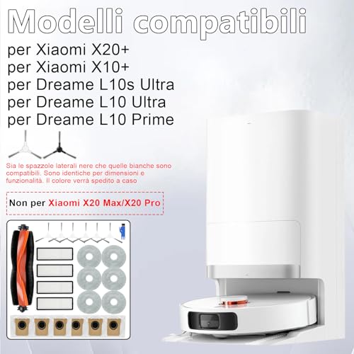 Accessories Set for Xiaomi X20+/X10 Plus Robot Vacuum Cleaner, 1 Main Brush, 4 HEPA Filters, 6 Towels, 6 Dust Bags, 6 Side Brushes