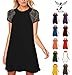 YunJey Women's Short Sleeve Keyhole Back Lace Shift Dress Black
